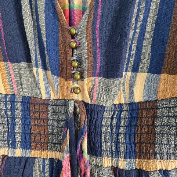 Anthropologie Pilcro Plaid Deep V Blouse Smock Waist Peplum Top Size S - Picture 7 of 9